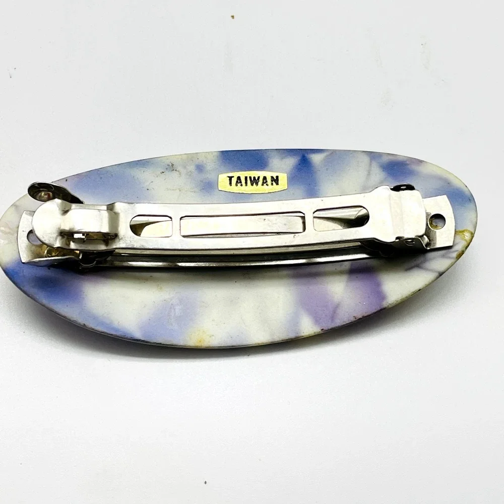 Vintage Barrette Lot of 2 Gold Tone Purple Floral Oval Hair Clips Accessories